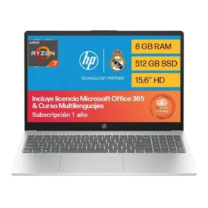 Laptop HP 15-fc0081la con procesador AMD Ryzen 7 7730U, 8 GB de RAM, 512 GB SSD, Windows 11 Home, Microsoft 365 Personal